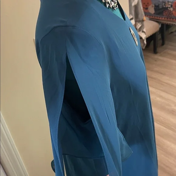 Teal Layered Maxi Dress Plus 1x short sheer flutter sleeve - Picture 9 of 13
